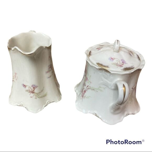 Warwick White Pink Green Flowers Sugar & Creamer Bowl Set - Picture 2 of 7